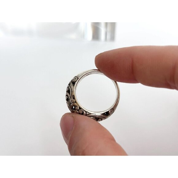 4 Leaf Clover Domed Hand Carved Victorian Sterling Silver 925 Vintage Ring sz 7 - Picture 8 of 9